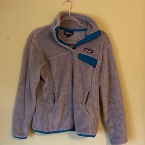 Patagonia Grey and Teal Snap T Pullover